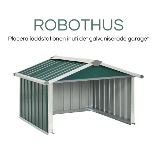 Robothus i galvaniserad stål Grönt robothus i galvaniserad stål.
