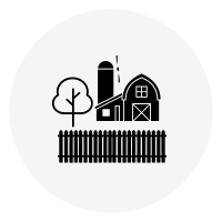 Stor Trädgård Ikon som symboliserar stor trädgård med lada och träd.