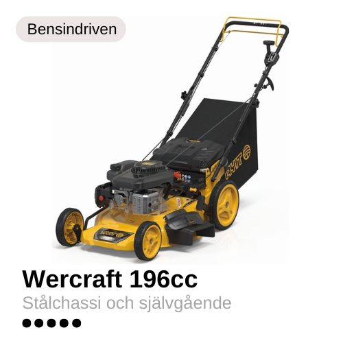Billig självgående motorgräsklippare Gul och svart gräsklippare Wercraft med uppsamlare. Självgående.